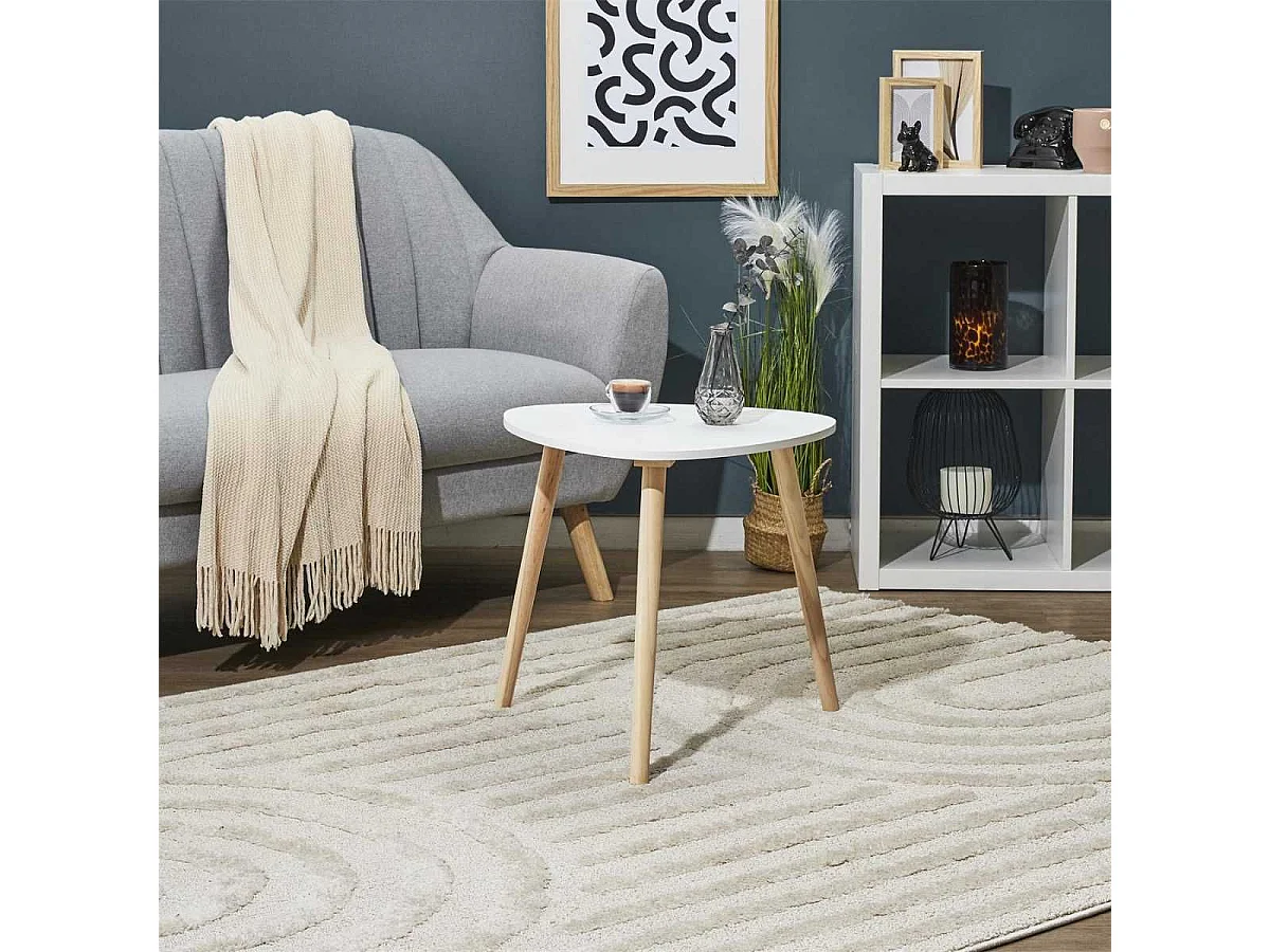 Table d'appoint forme triangulaire H46cm blanche pieds en pin massif - KAREN