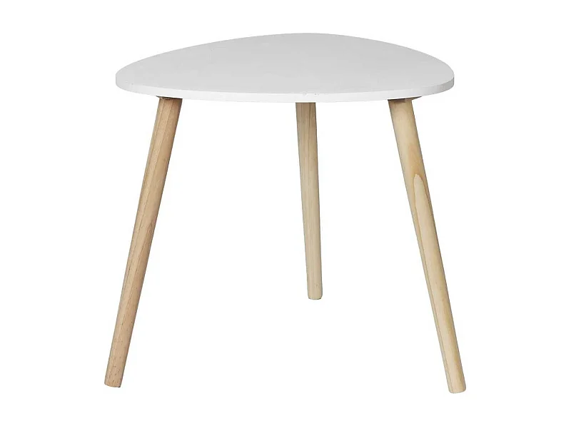 Table d'appoint forme triangulaire H46cm blanche pieds en pin massif - KAREN