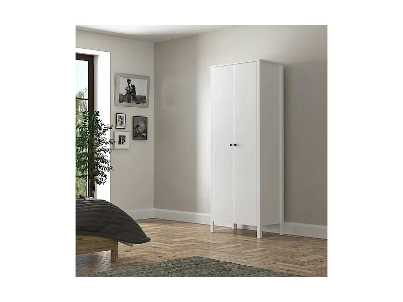 Armoire étroite blanche 2 portes, 10 étagères BYRON