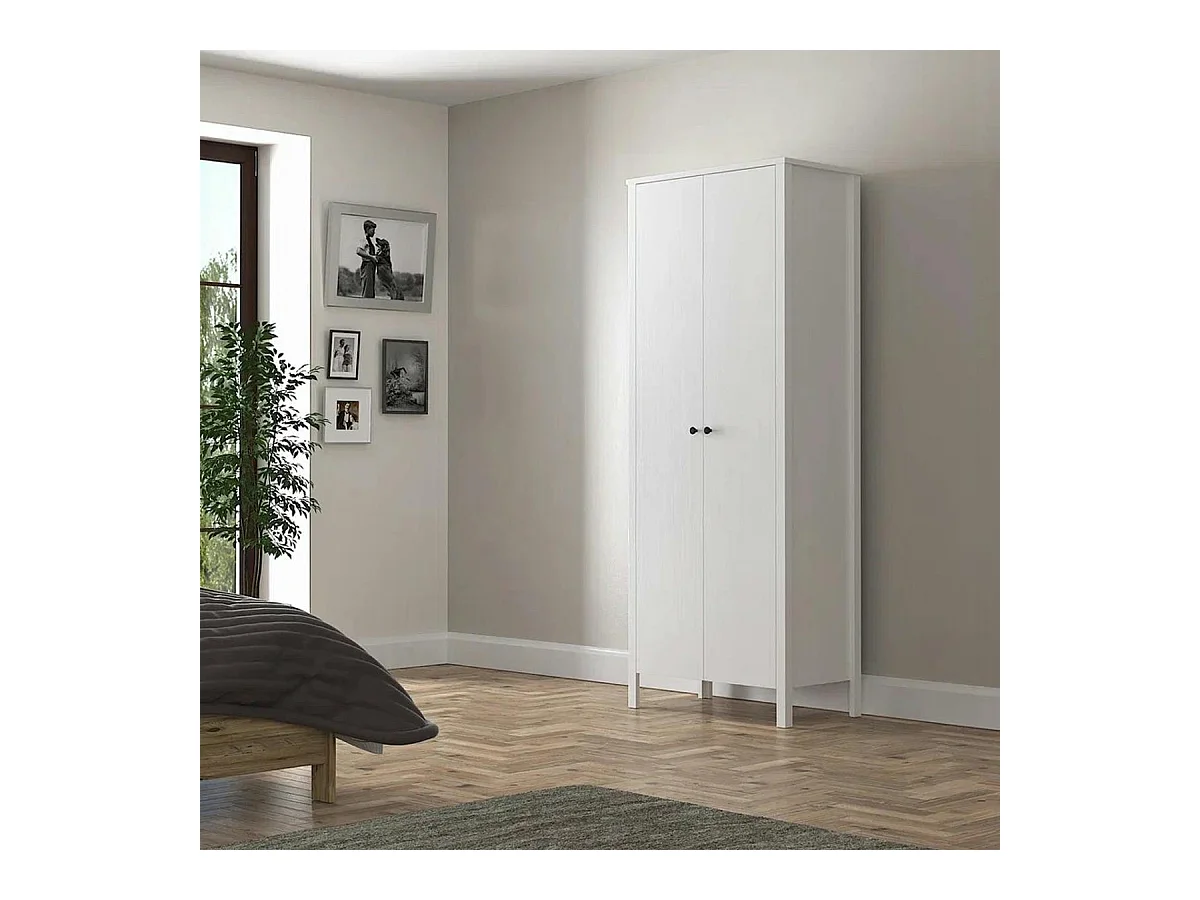 Armoire étroite blanche 2 portes, 10 étagères BYRON