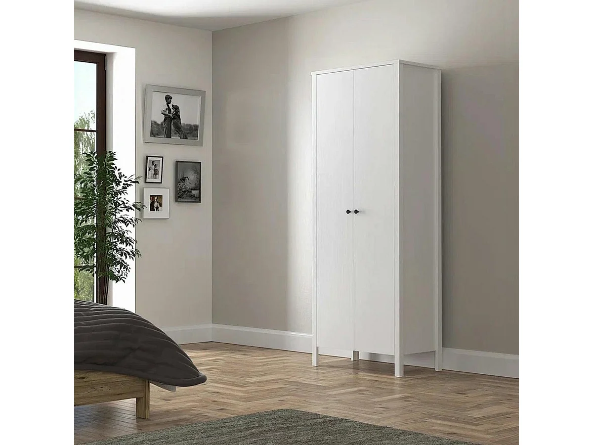 Armoire étroite blanche 2 portes, 10 étagères BYRON