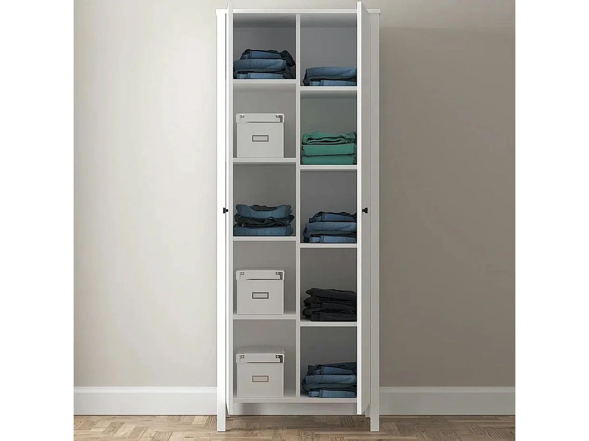 Armoire étroite blanche 2 portes, 10 étagères BYRON