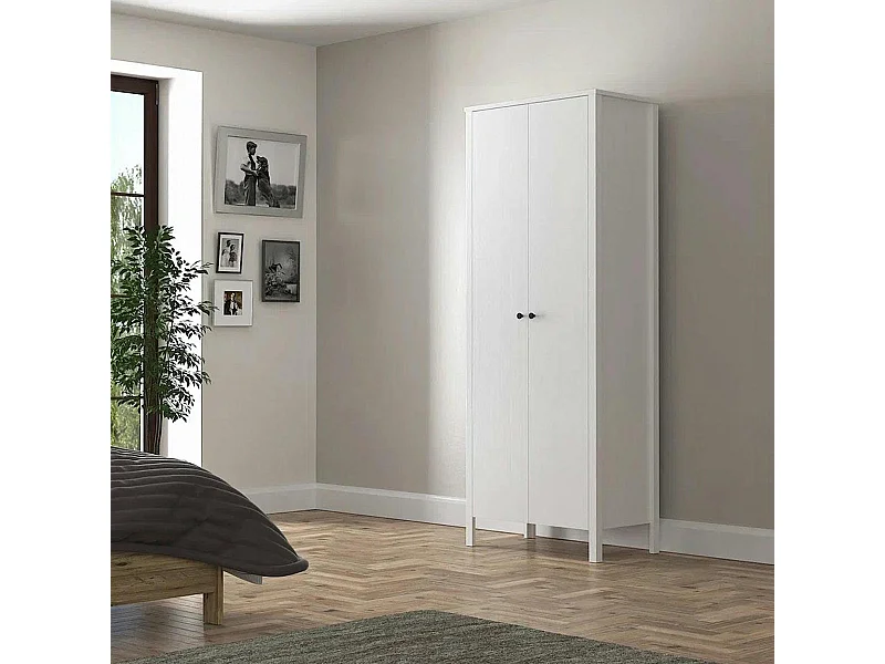 Armoire étroite blanche 2 portes, 10 étagères BYRON