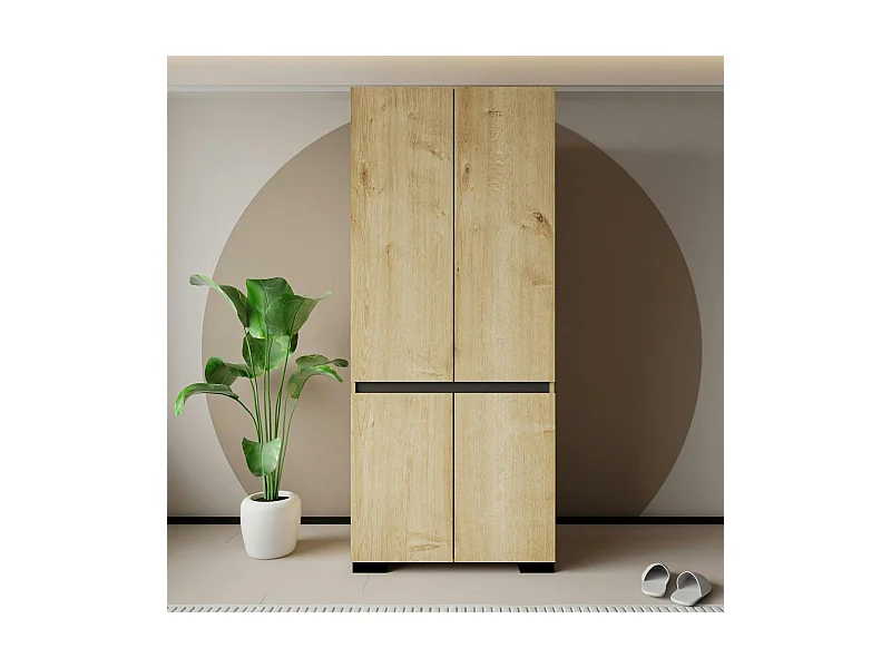 Armoire penderie 2 portes effet bois détail gris BYRON