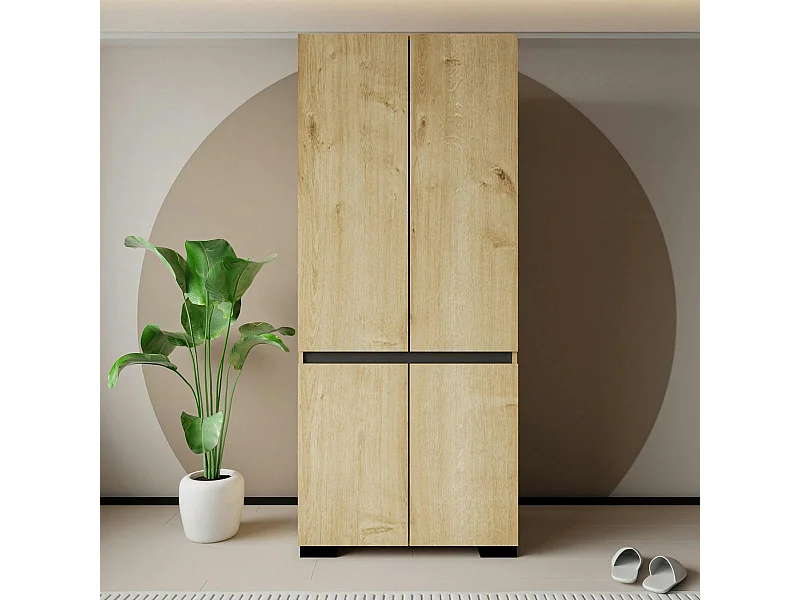 Armoire penderie 2 portes effet bois détail gris BYRON