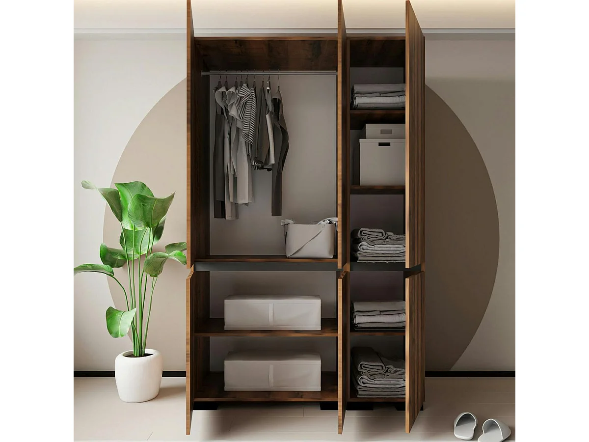 Armoire penderie 3 portes effet noyer, 1 tringle BYRON