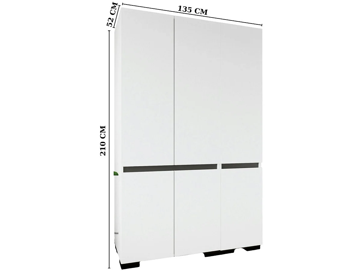 Armoire penderie blanche, 3 portes 1 tringle BYRON