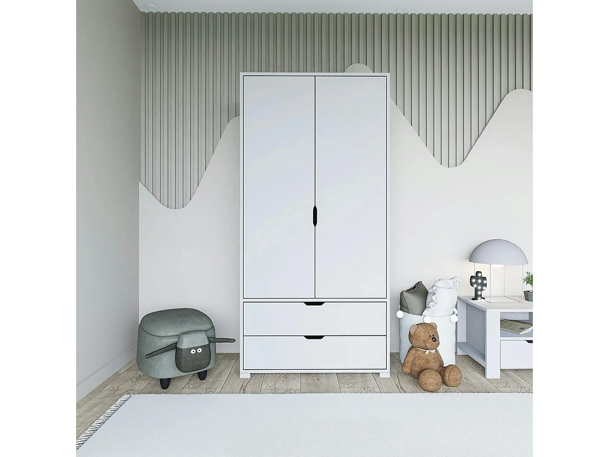 Armoire penderie blanche 2 portes, style moderne BYRON