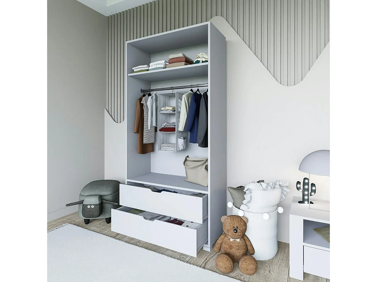 Armoire penderie blanche 2 portes, style moderne BYRON