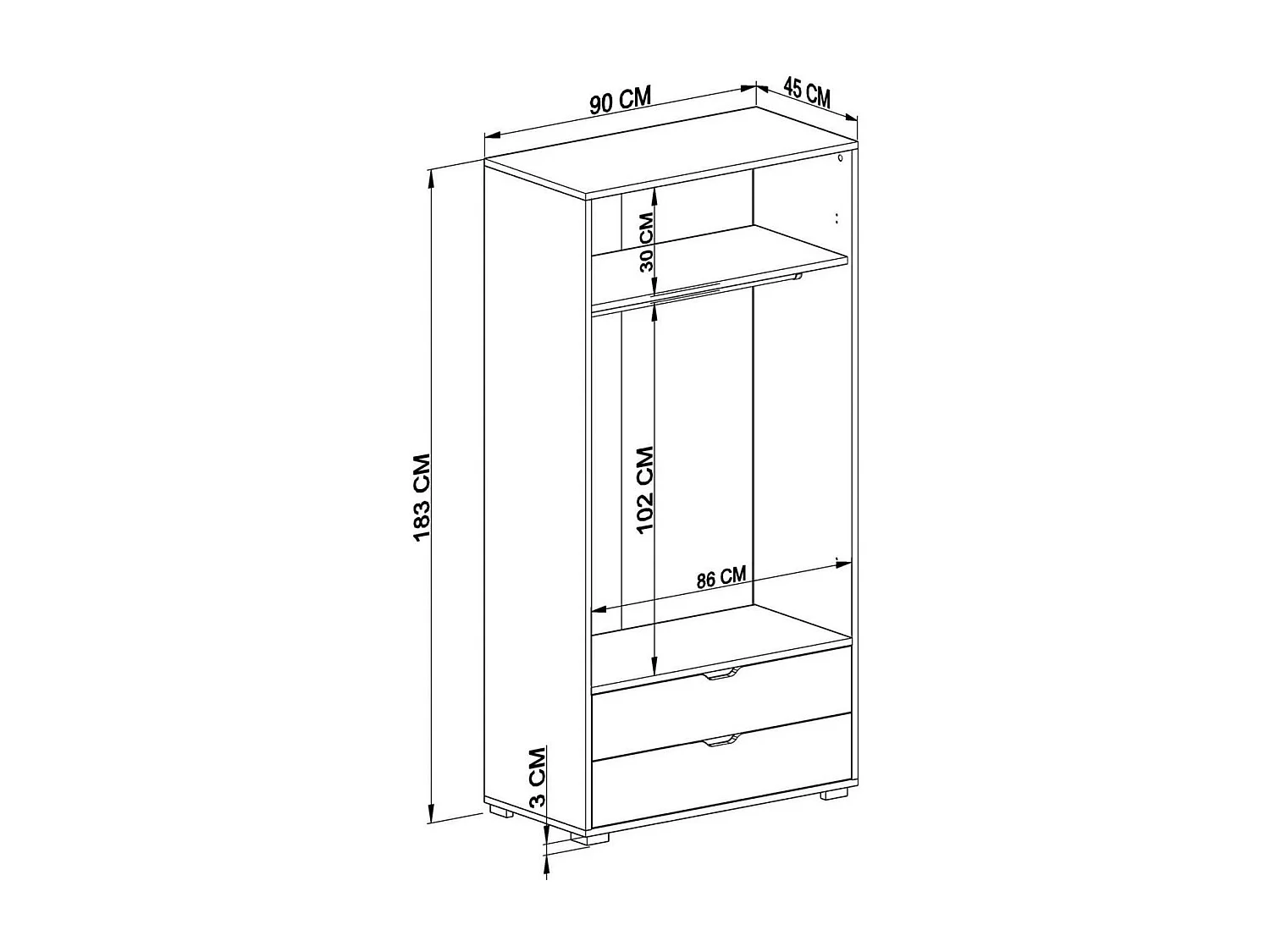 Armoire penderie blanche 2 portes, style moderne BYRON