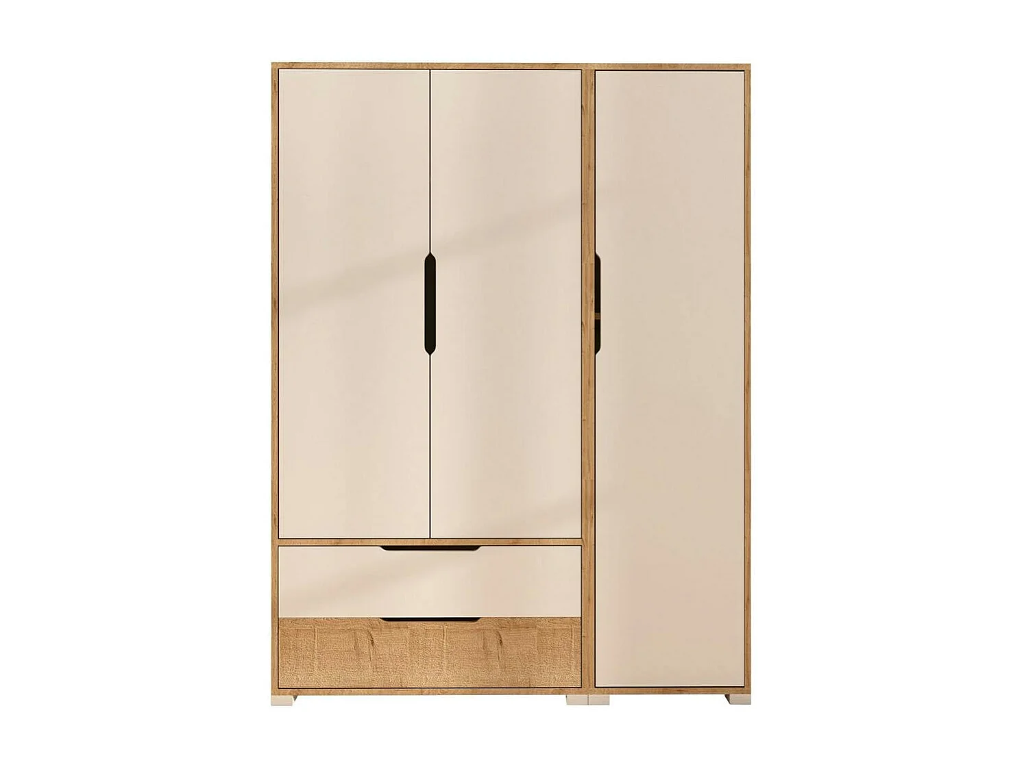 Armoire penderie 3 portes, effet bois et blanc BYRON