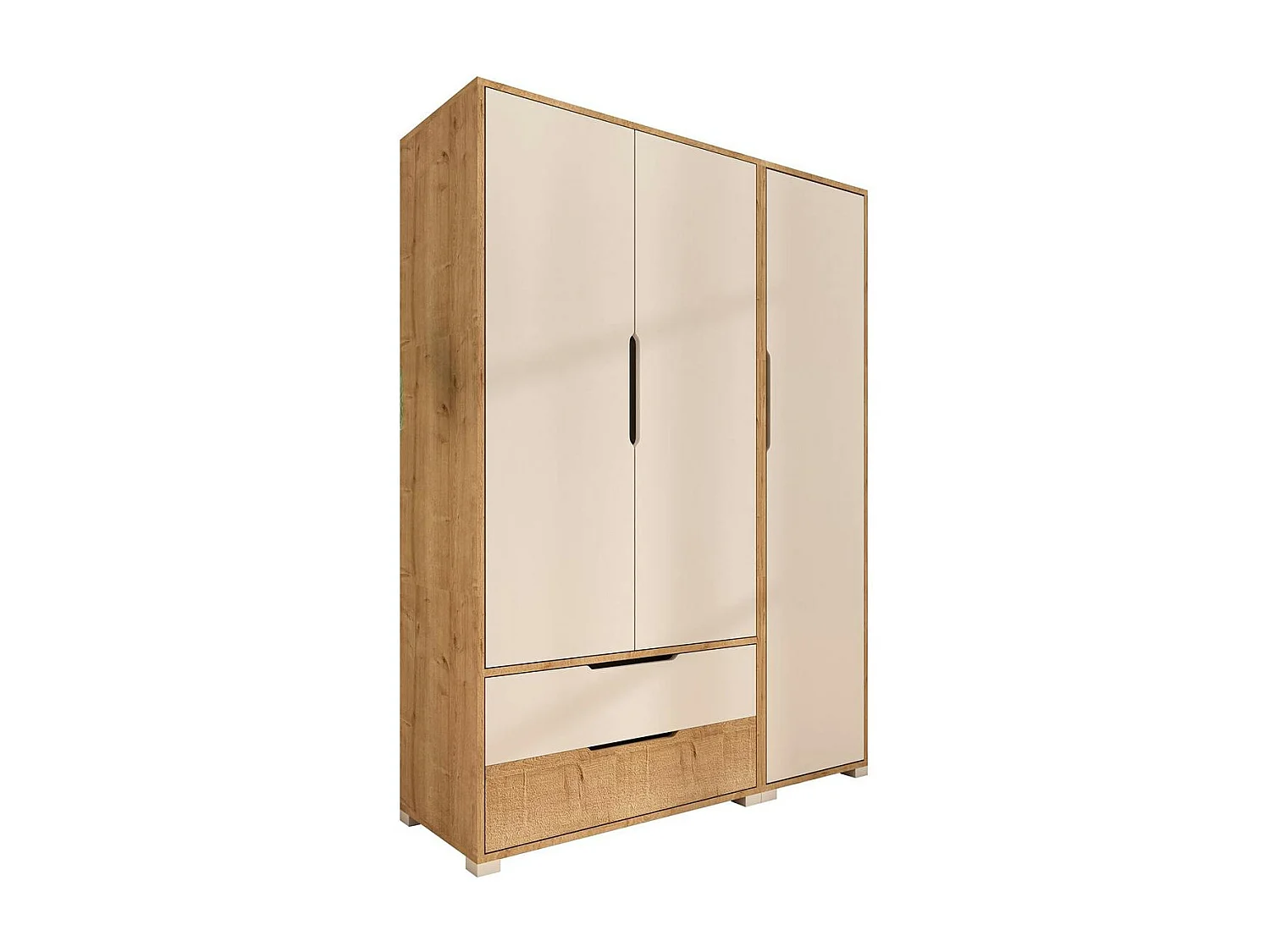 Armoire penderie 3 portes, effet bois et blanc BYRON