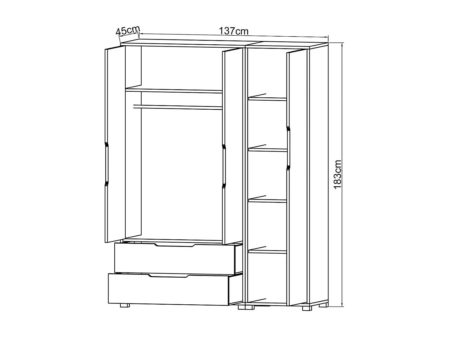 Armoire penderie 3 portes, effet bois et blanc BYRON