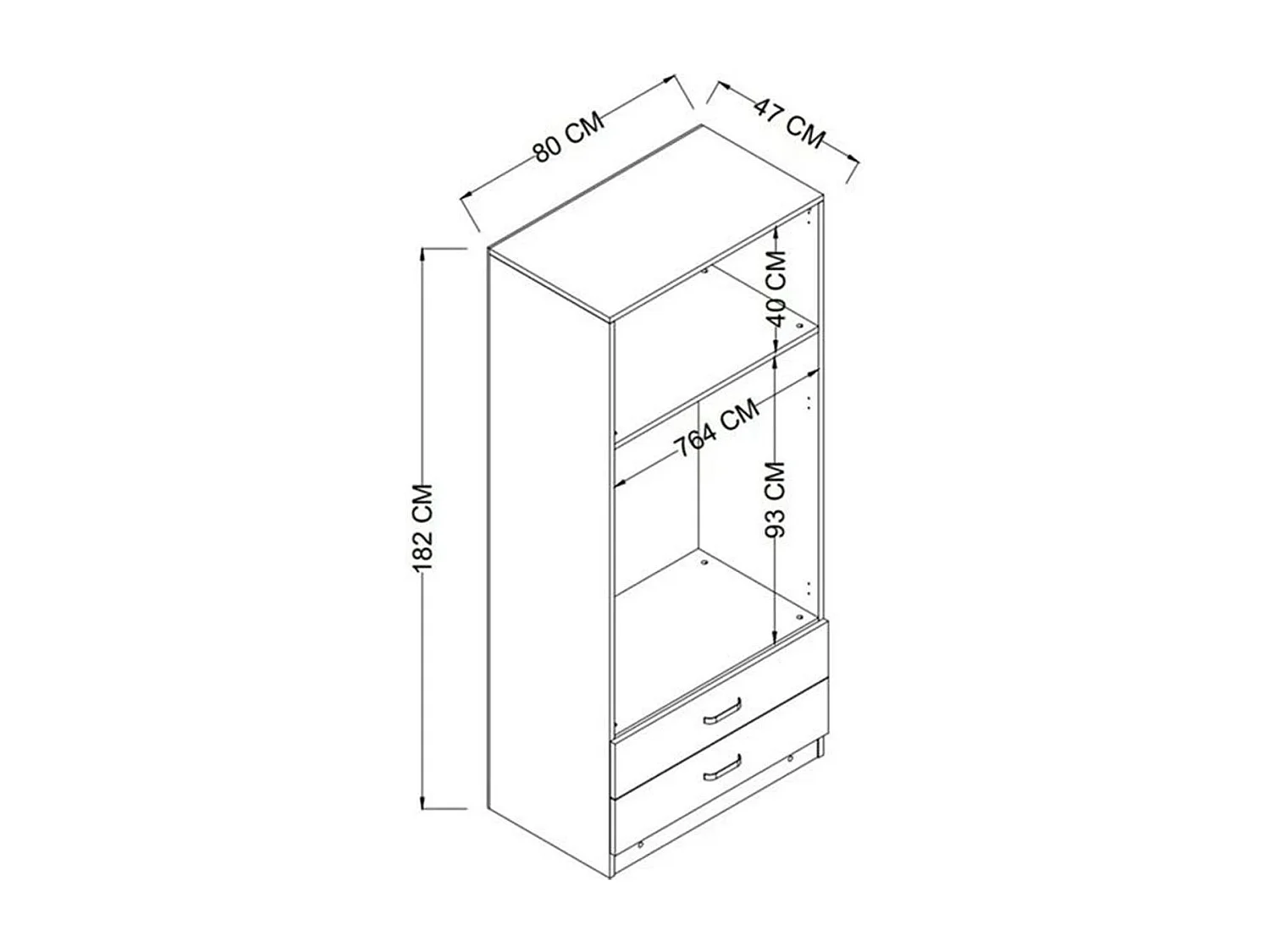 Armoire penderie grise 2 portes 2 tiroirs 80 cm BYRON