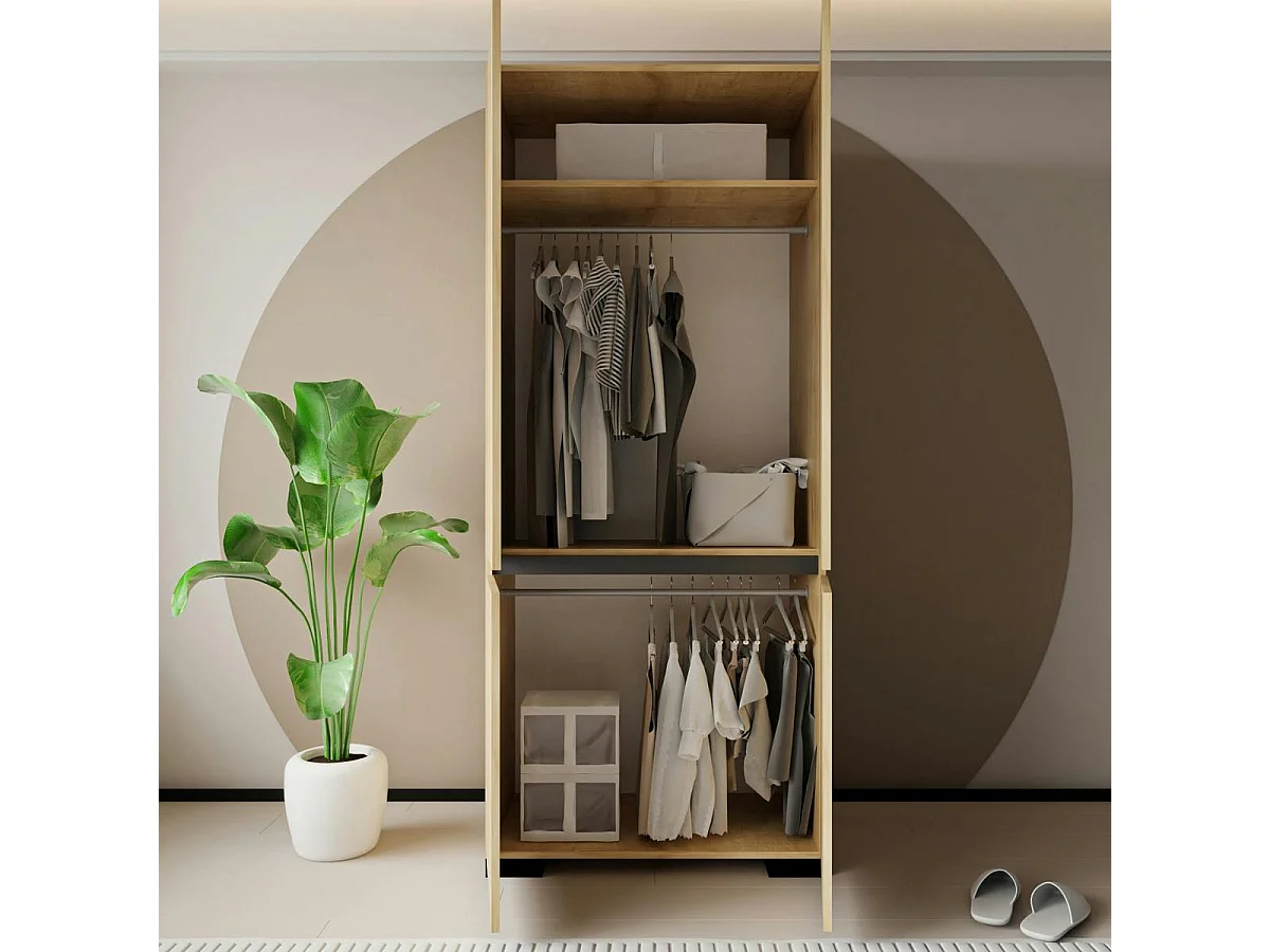 Armoire penderie effet bois détail gris, 1 étagère BYRON