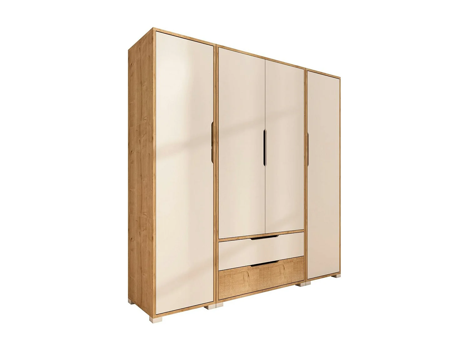Armoire penderie 4 portes, effet bois et blanc BYRON