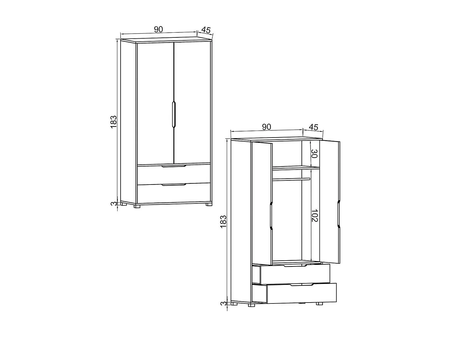 Armoire penderie 4 portes, effet bois et blanc BYRON