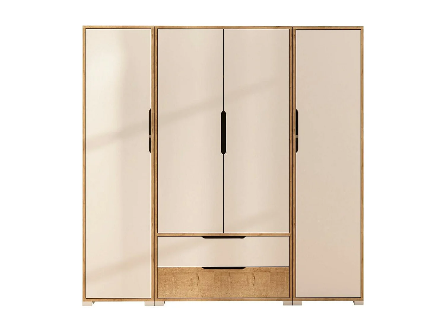 Armoire penderie 4 portes, effet bois et blanc BYRON