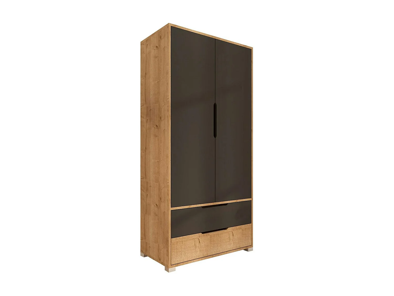 Armoire penderie 2 portes anthracite et effet bois BYRON
