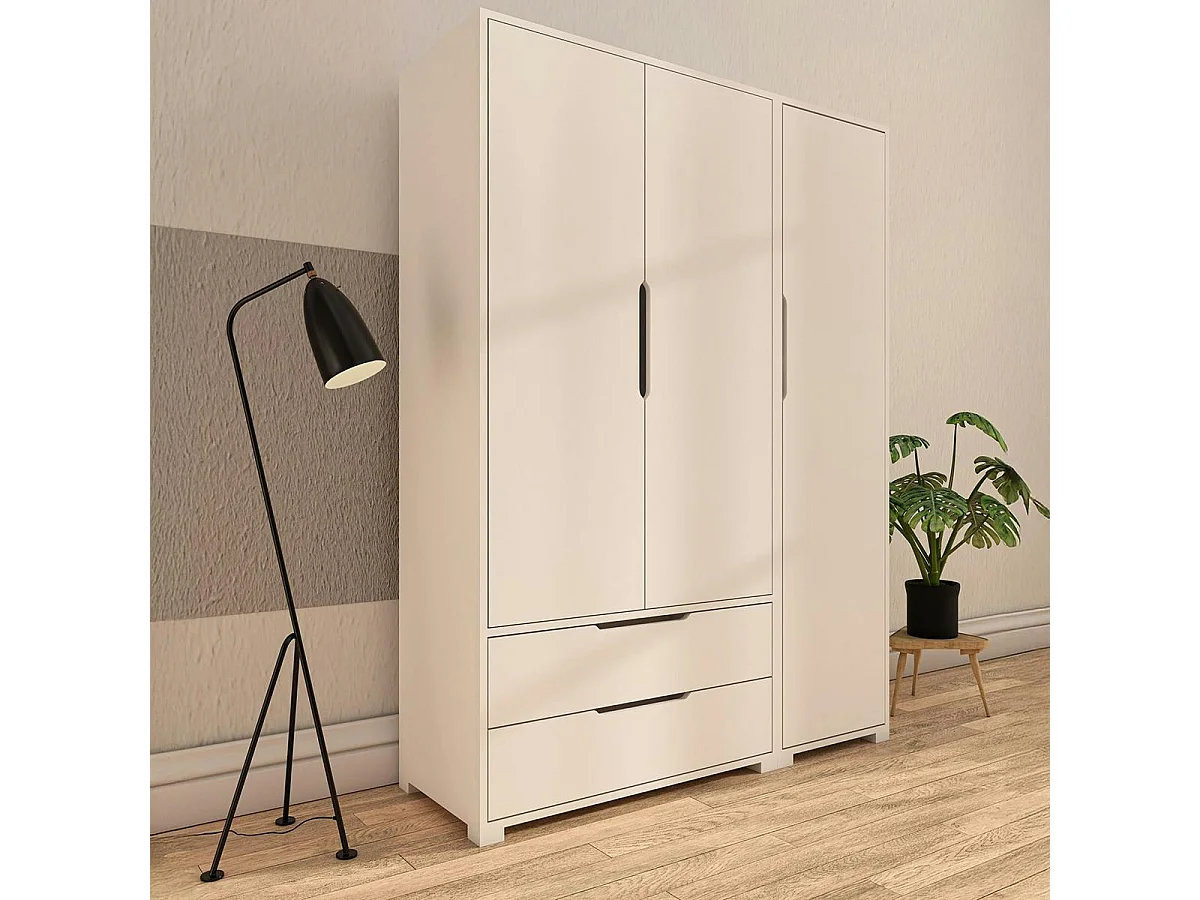 Armoire penderie blanche 3 portes 2 tiroirs BYRON