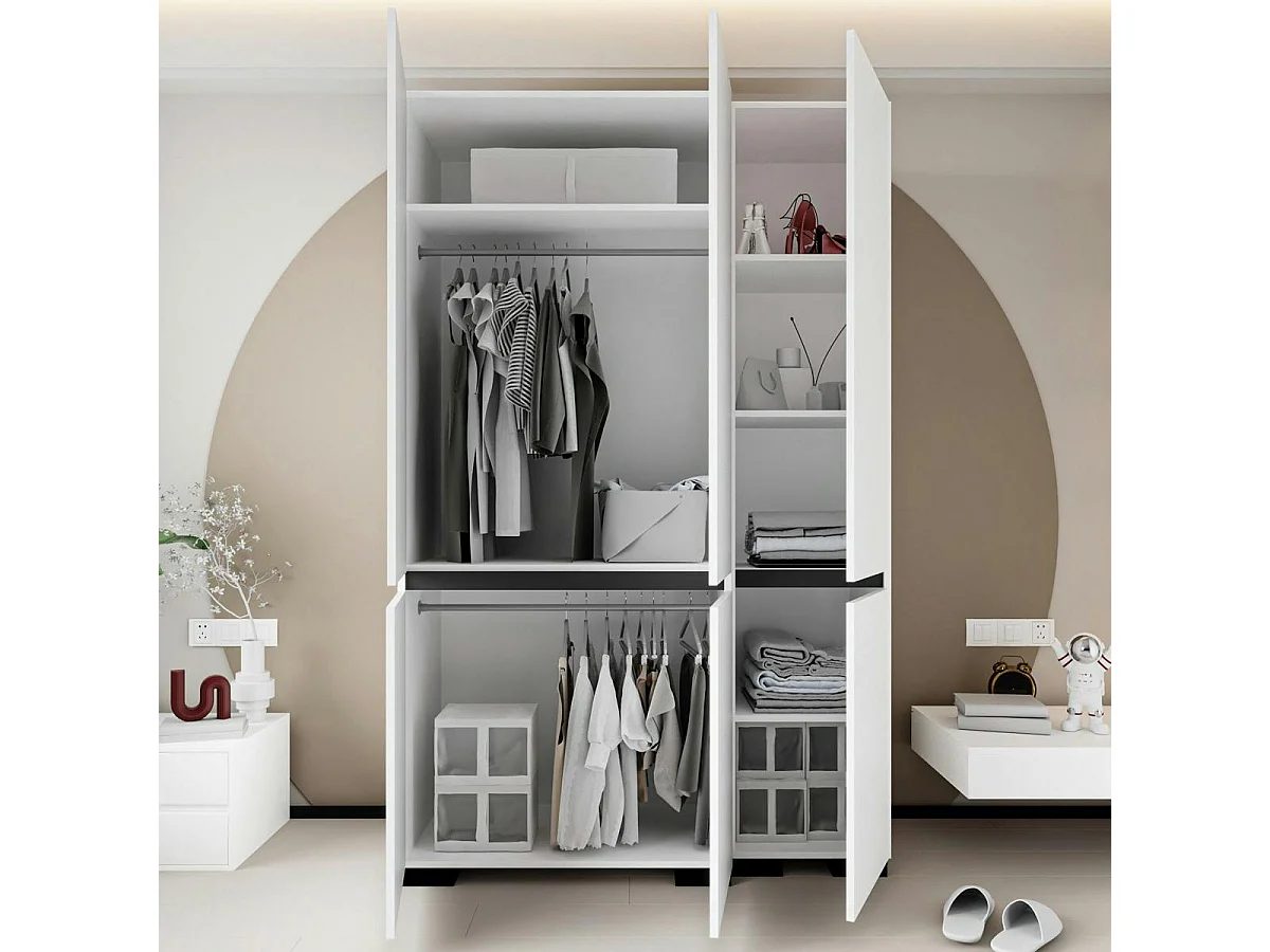 Armoire penderie blanche, 3 portes 2 tringles BYRON