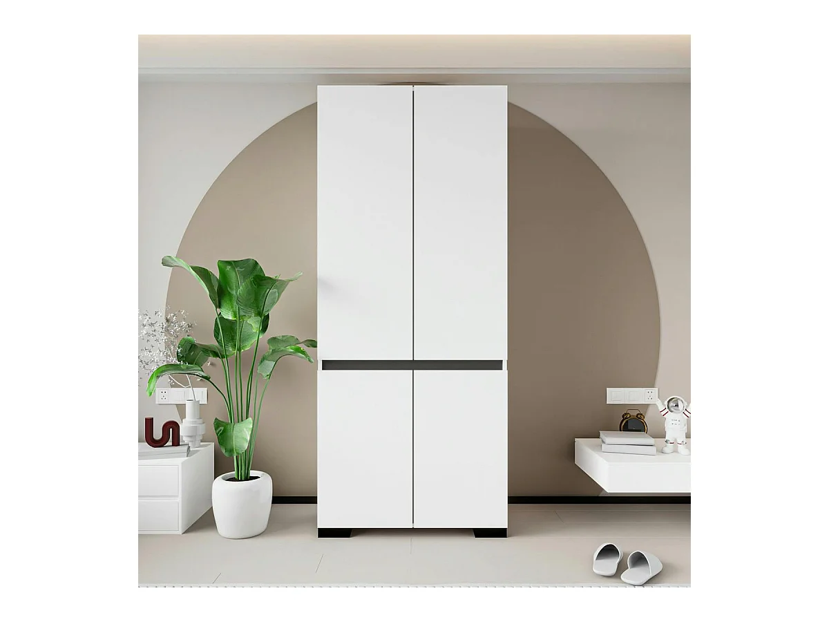 Armoire blanche 2 portes détail gris, 5 étagères BYRON