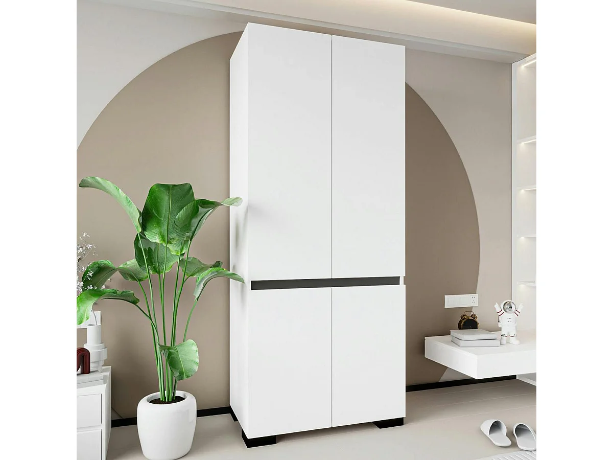 Armoire blanche 2 portes détail gris, 5 étagères BYRON