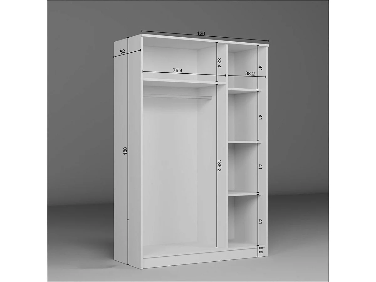 Grande armoire penderie blanche 3 portes 5 étagères BYRON