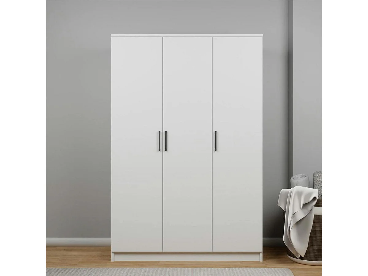Grande armoire penderie blanche 3 portes 5 étagères BYRON
