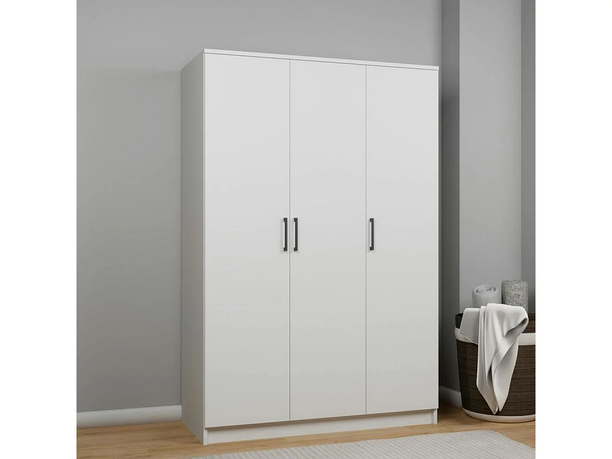 Grande armoire penderie blanche 3 portes 5 étagères BYRON