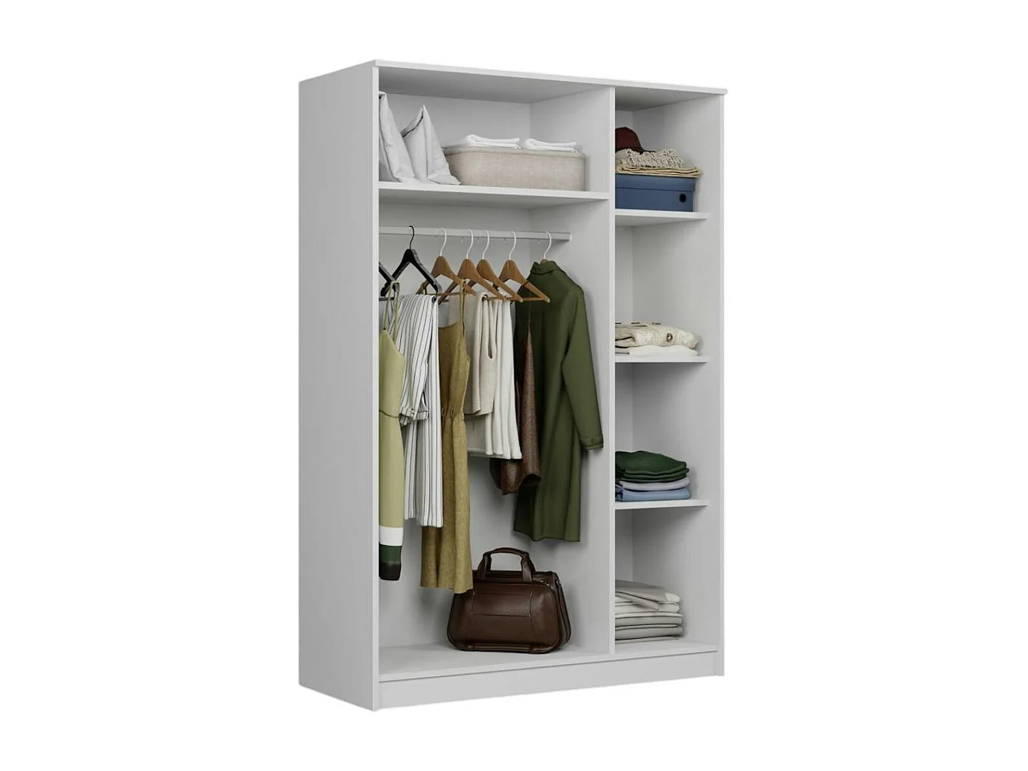 Grande armoire penderie blanche 3 portes 5 étagères BYRON