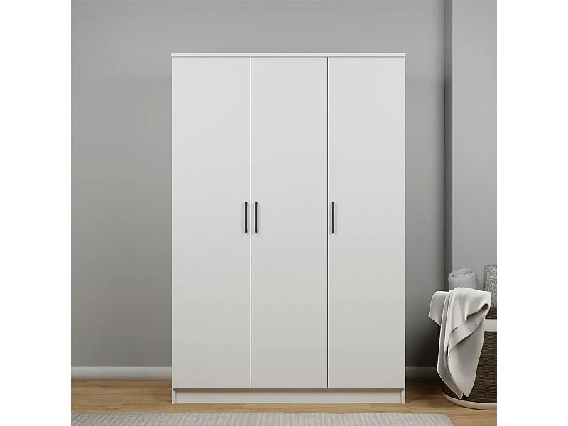 Grande armoire penderie blanche 3 portes 5 étagères BYRON