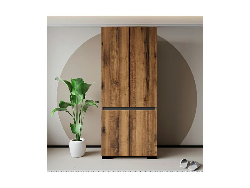 Armoire 2 portes effet noyer détail gris, 5 étagères BYRON