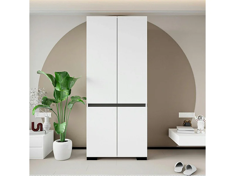 Armoire penderie blanche 2 portes détail gris, 1 étagère BYRON