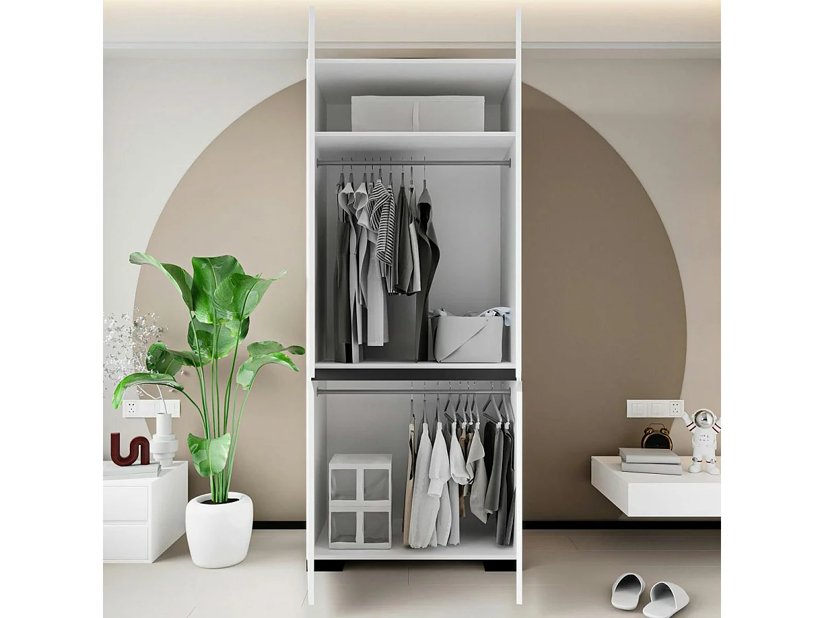 Armoire penderie blanche 2 portes détail gris, 1 étagère BYRON