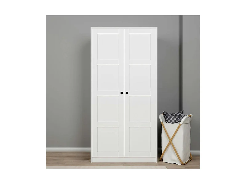 Armoire penderie 2 portes blanche, détail encadrement BYRON