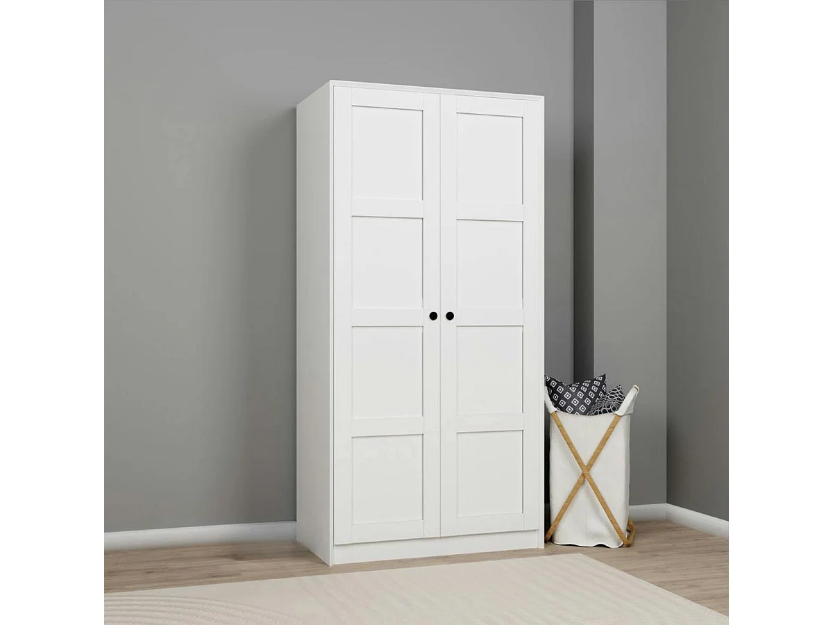 Armoire penderie 2 portes blanche, détail encadrement BYRON
