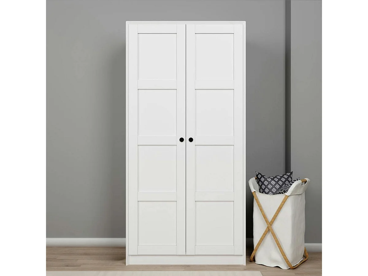 Armoire penderie 2 portes blanche, détail encadrement BYRON