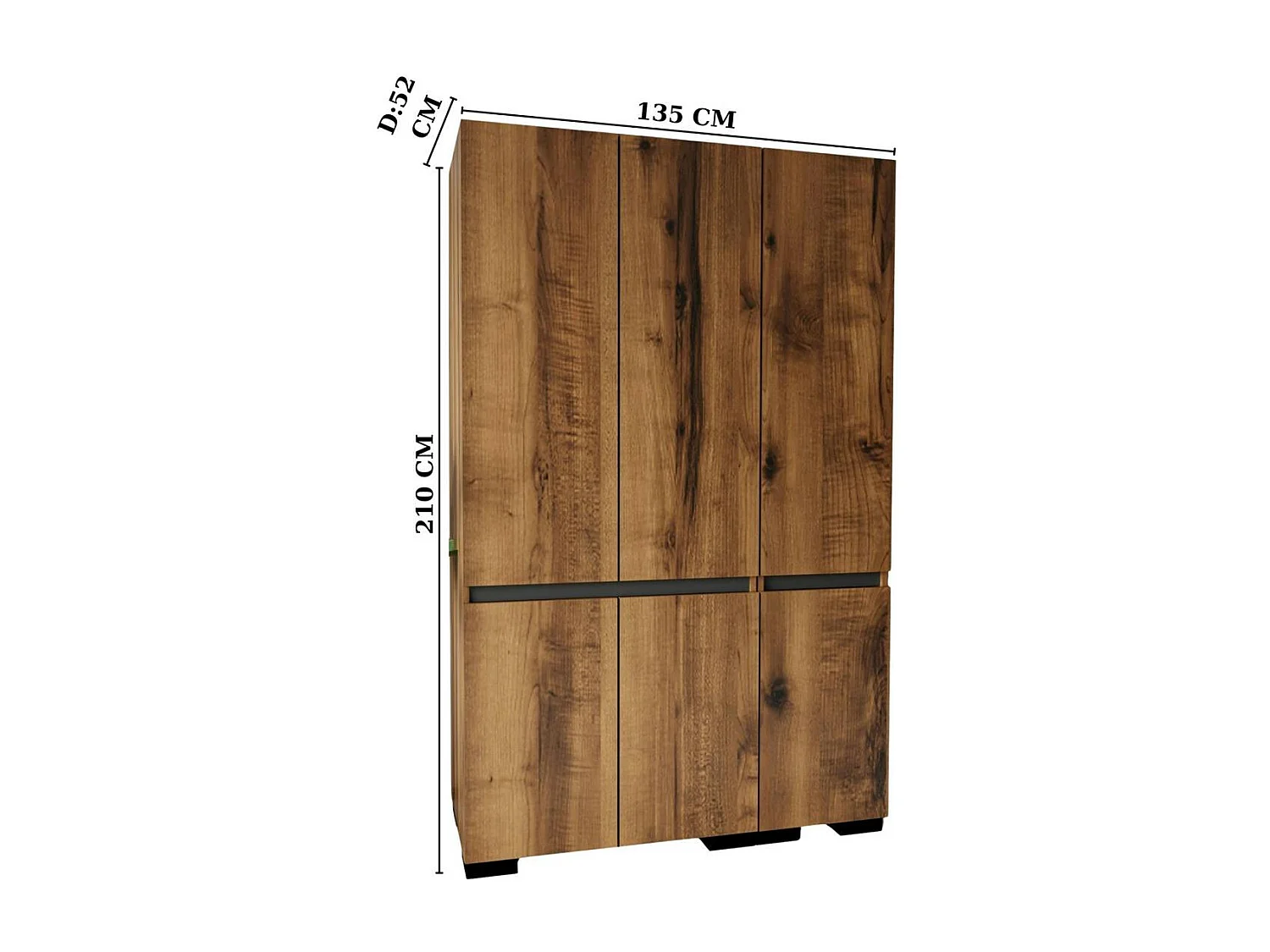 Armoire 3 portes effet noyer détail gris 10 étagères BYRON