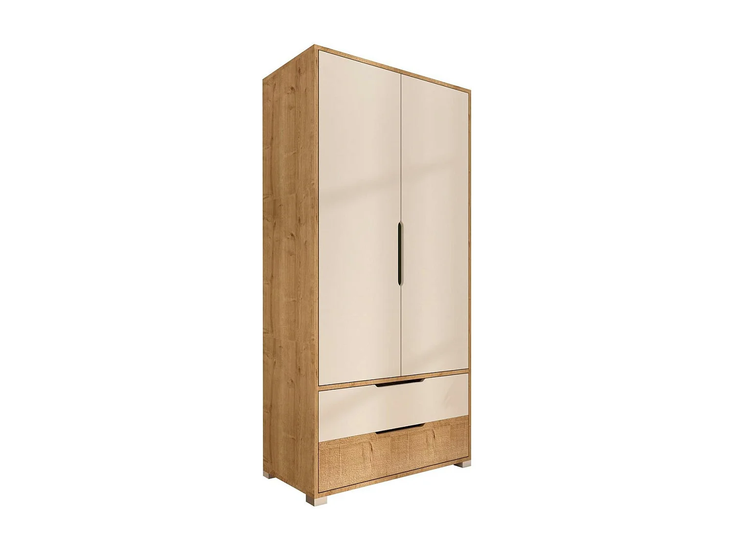 Armoire penderie 2 portes effet bois et blanc BYRON