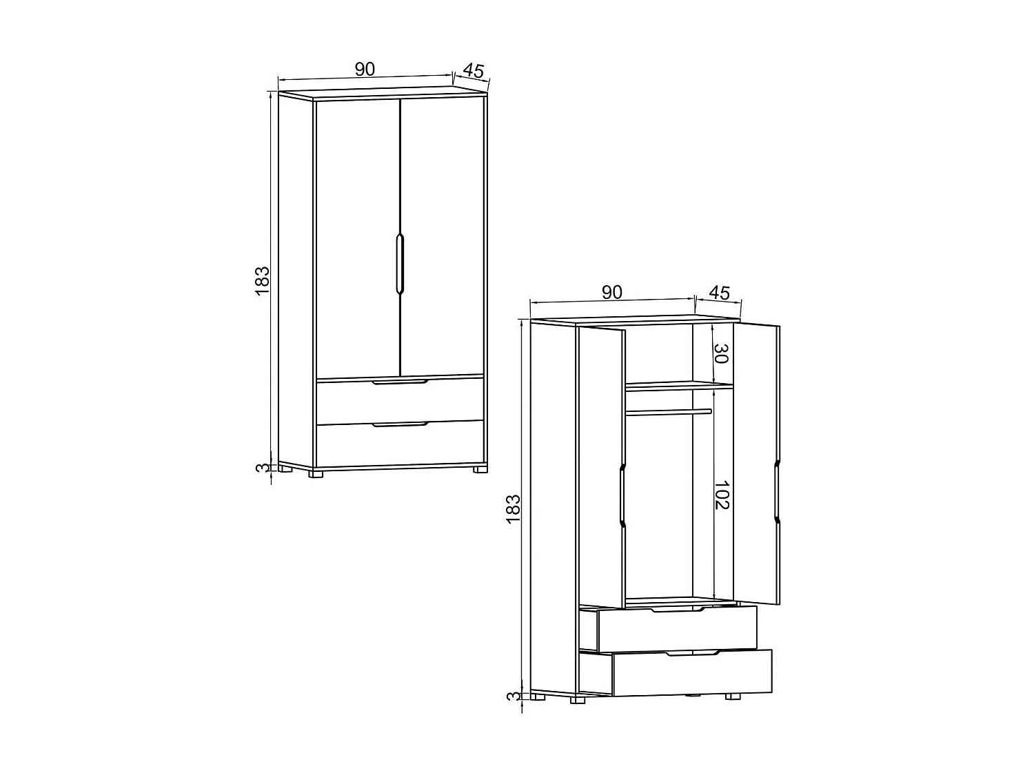 Armoire penderie 2 portes effet bois et blanc BYRON