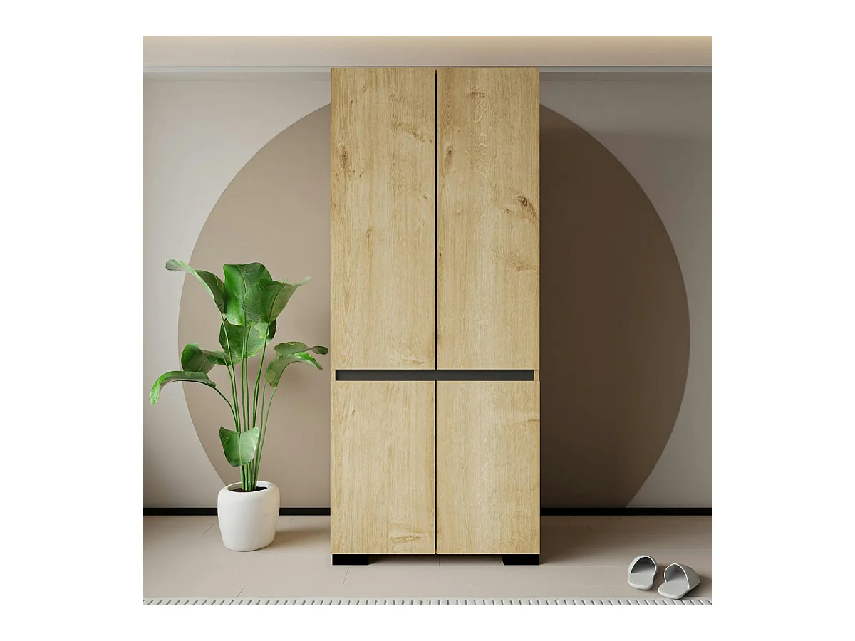 Armoire 2 portes effet bois détail gris, 5 étagères BYRON