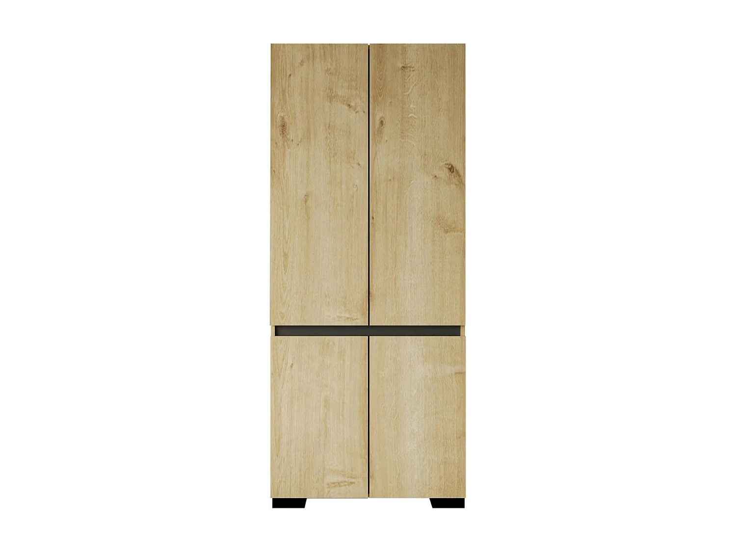 Armoire 2 portes effet bois détail gris, 5 étagères BYRON