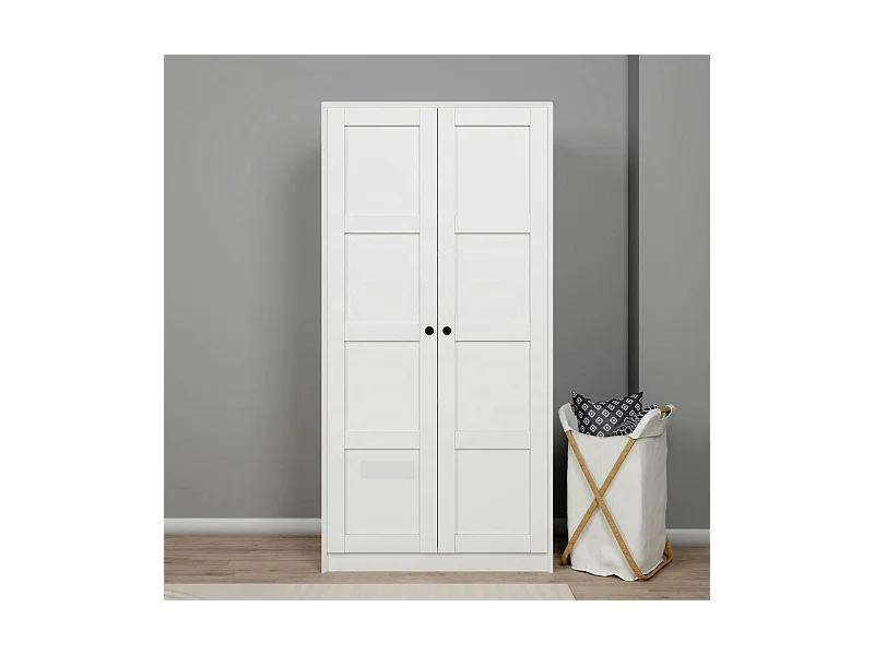 Armoire de chambre blanche 2 portes à cadres MARFA