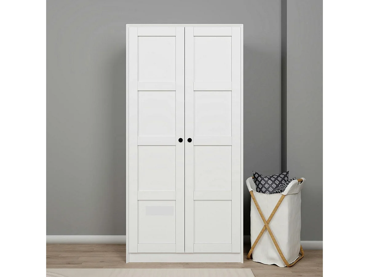 Armoire de chambre blanche 2 portes à cadres MARFA