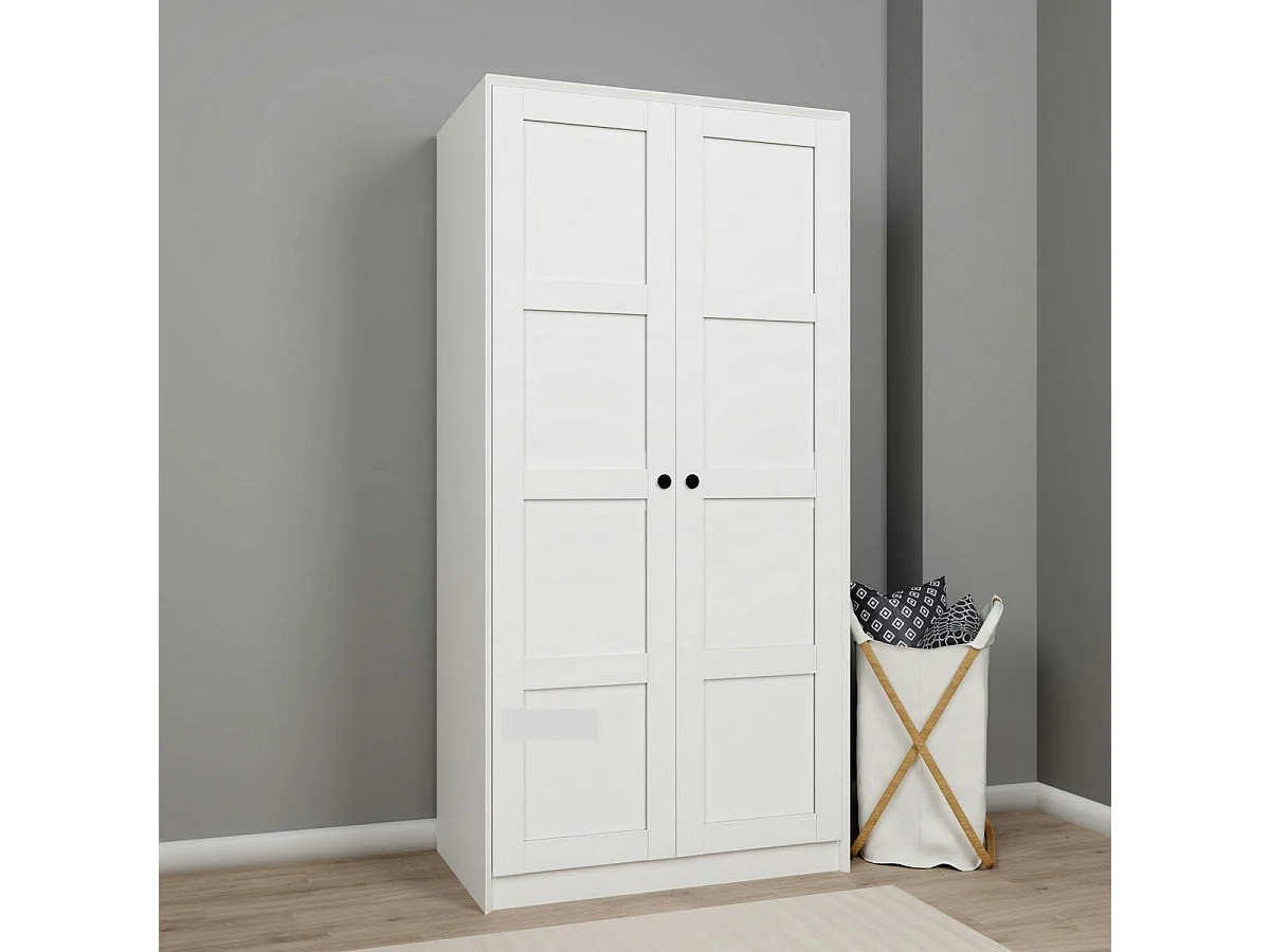 Armoire de chambre blanche 2 portes à cadres MARFA