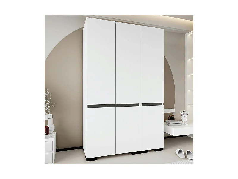 Armoire blanche 3 portes détail gris 10 étagères BYRON