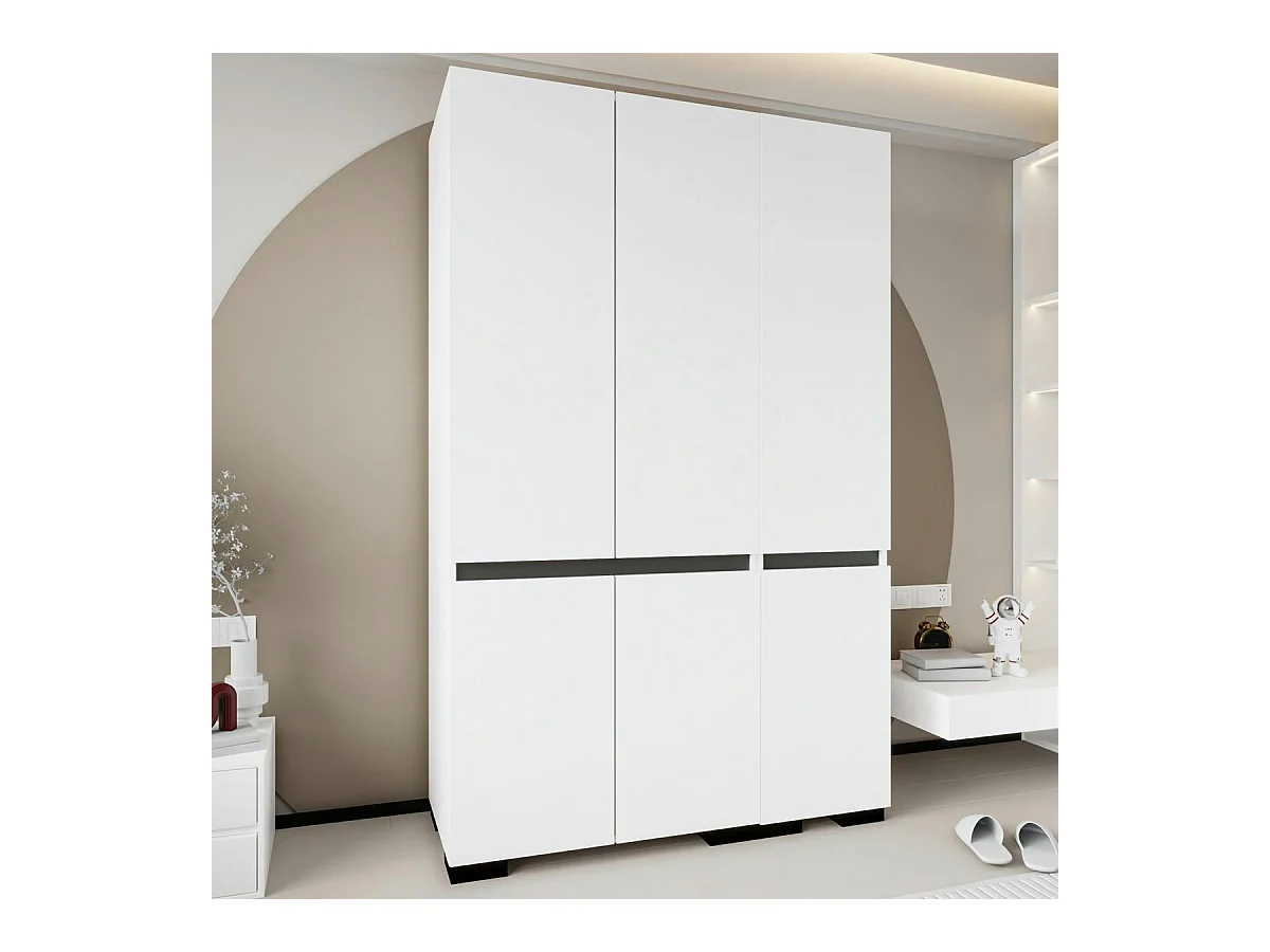 Armoire blanche 3 portes détail gris 10 étagères BYRON