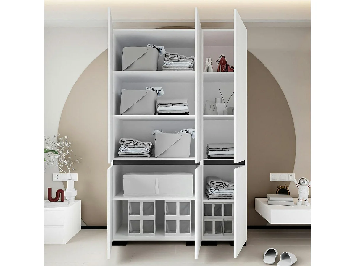 Armoire blanche 3 portes détail gris 10 étagères BYRON