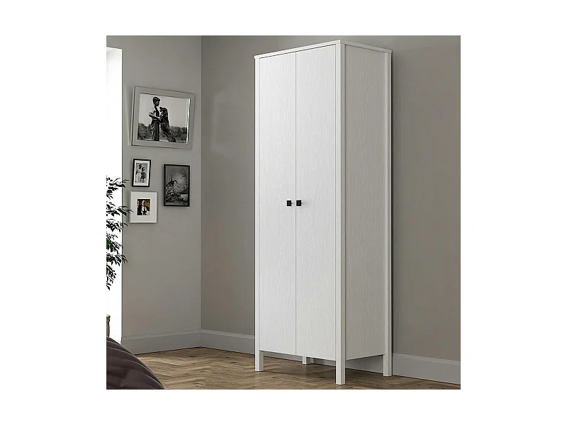Armoire penderie étroite blanche, 2 portes 1 étagère BYRON